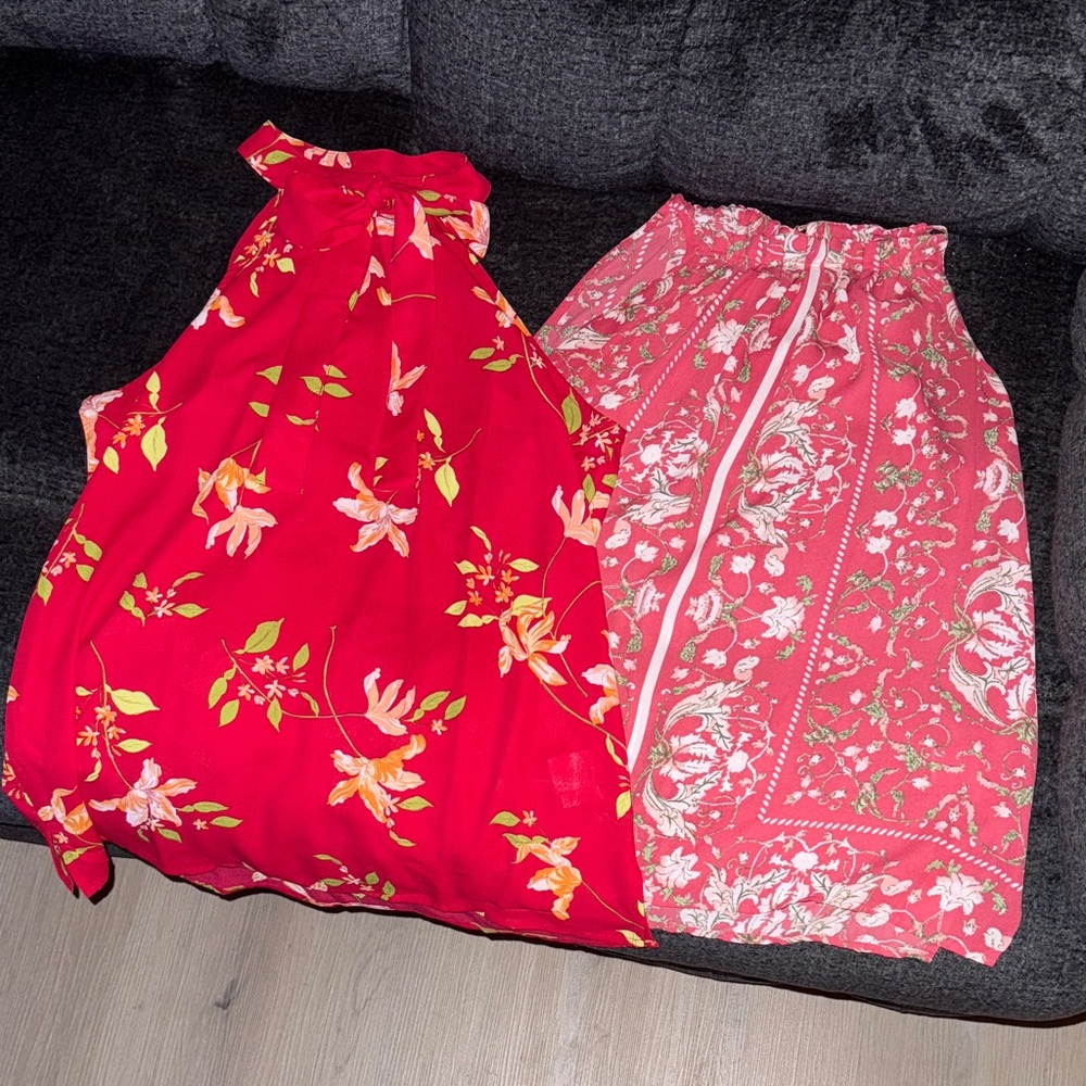 Two Floral Red and Pink Sleeveless Tops “FINAL SALE UNLESS BUNDLED”